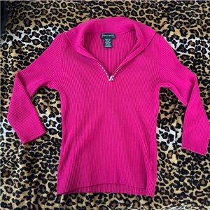 Cable & Gauge Fuchsia Quarter Zip Sweater with Rhinestones Along Zipper